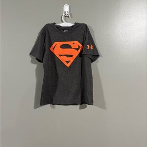 Boys’ Under Armour Charcoal Tee with Orange Superman Logo